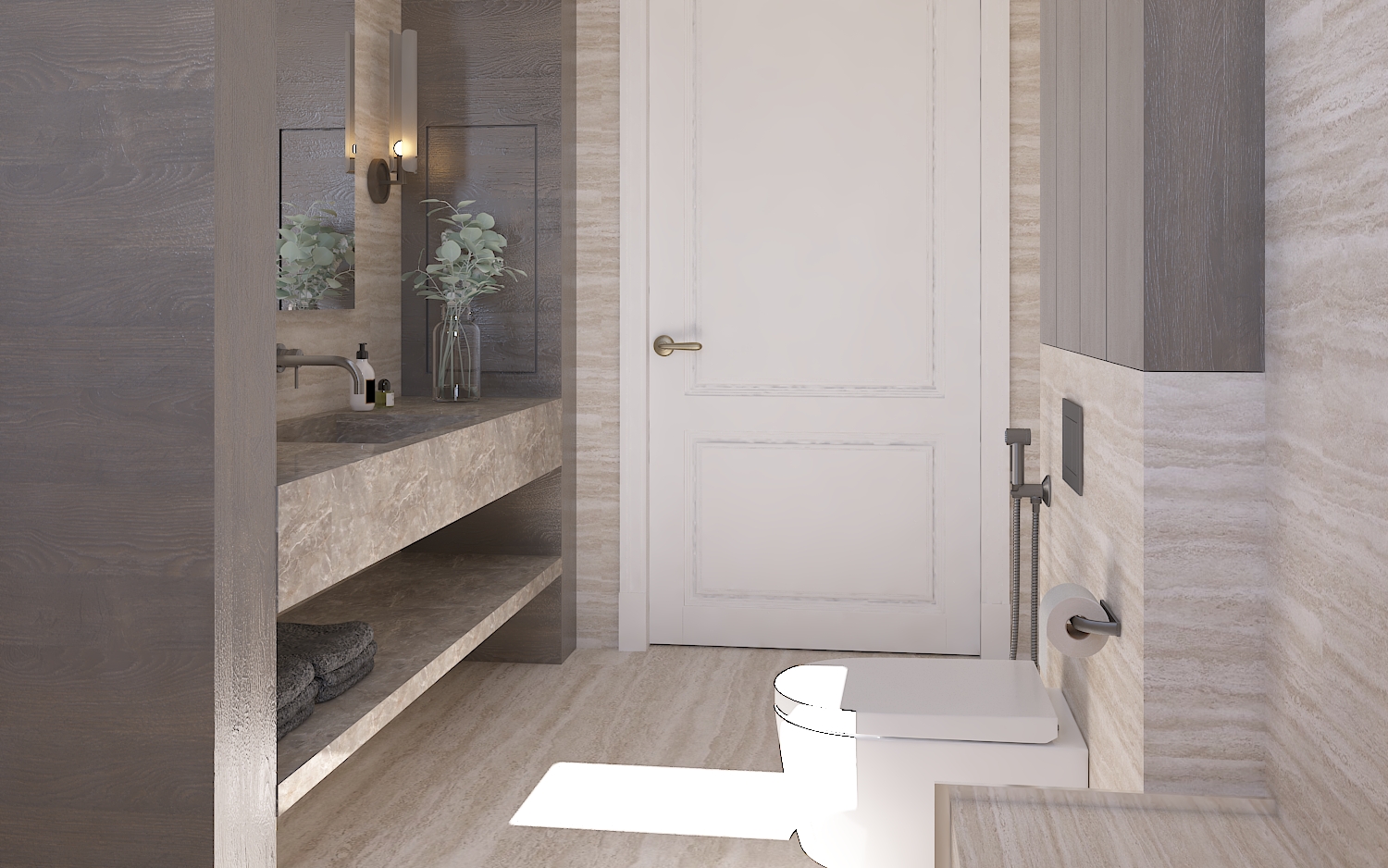 Ensuite bathroom viewed toward the entrance