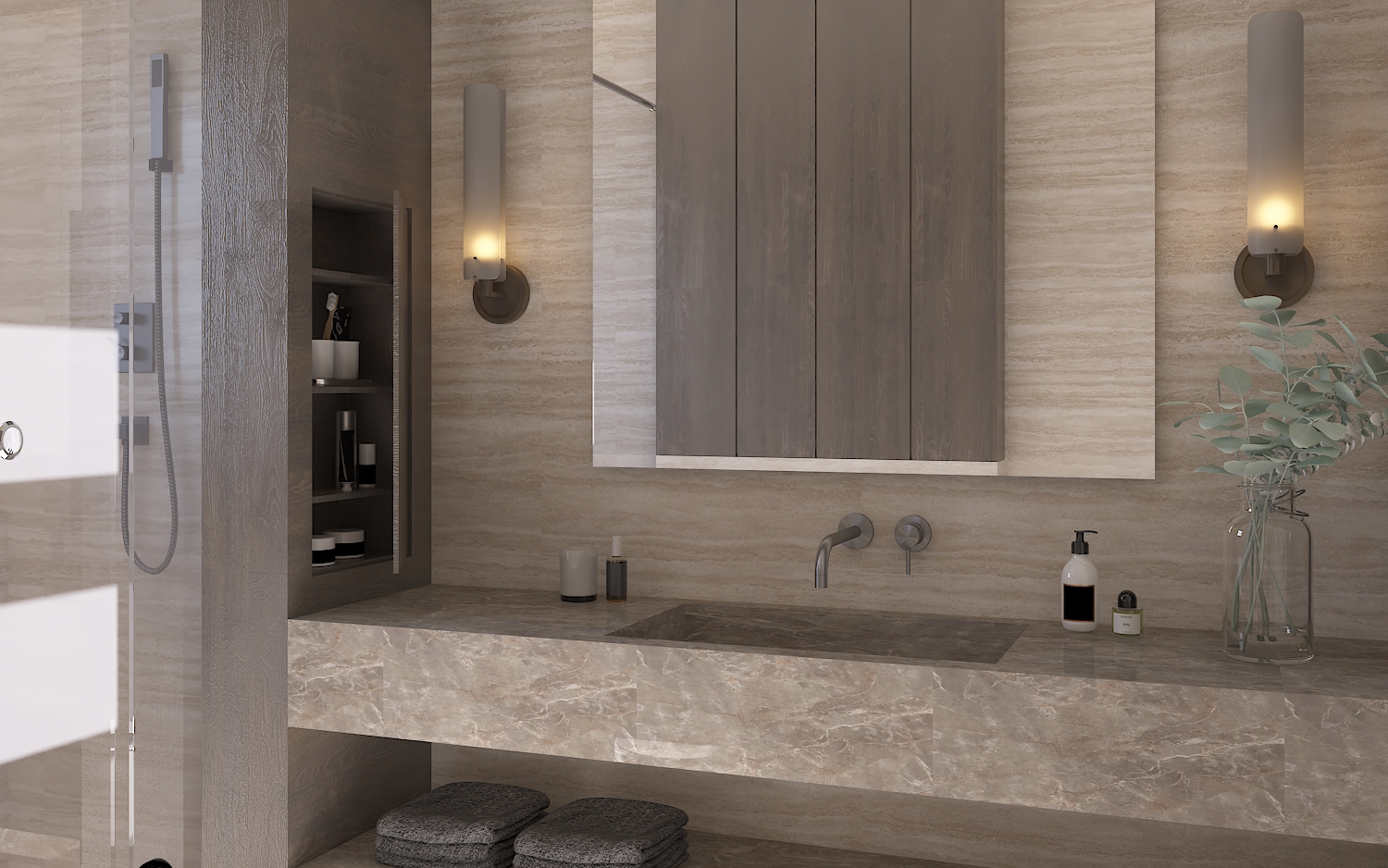 Integrated bathroom vanity and storage