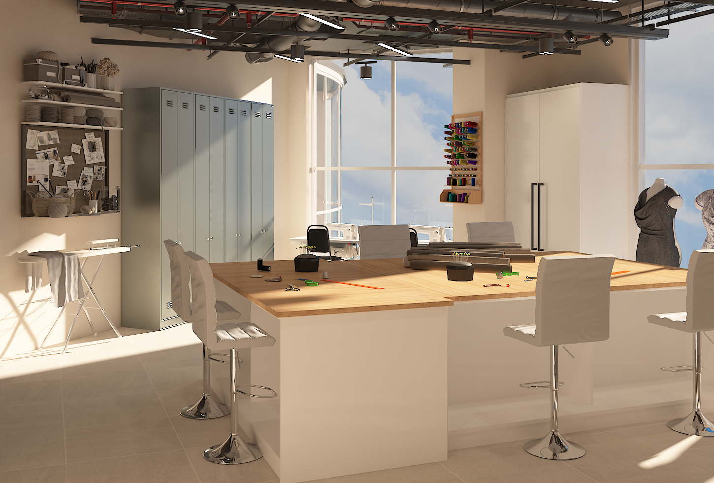 Fashion studio storage and work area
