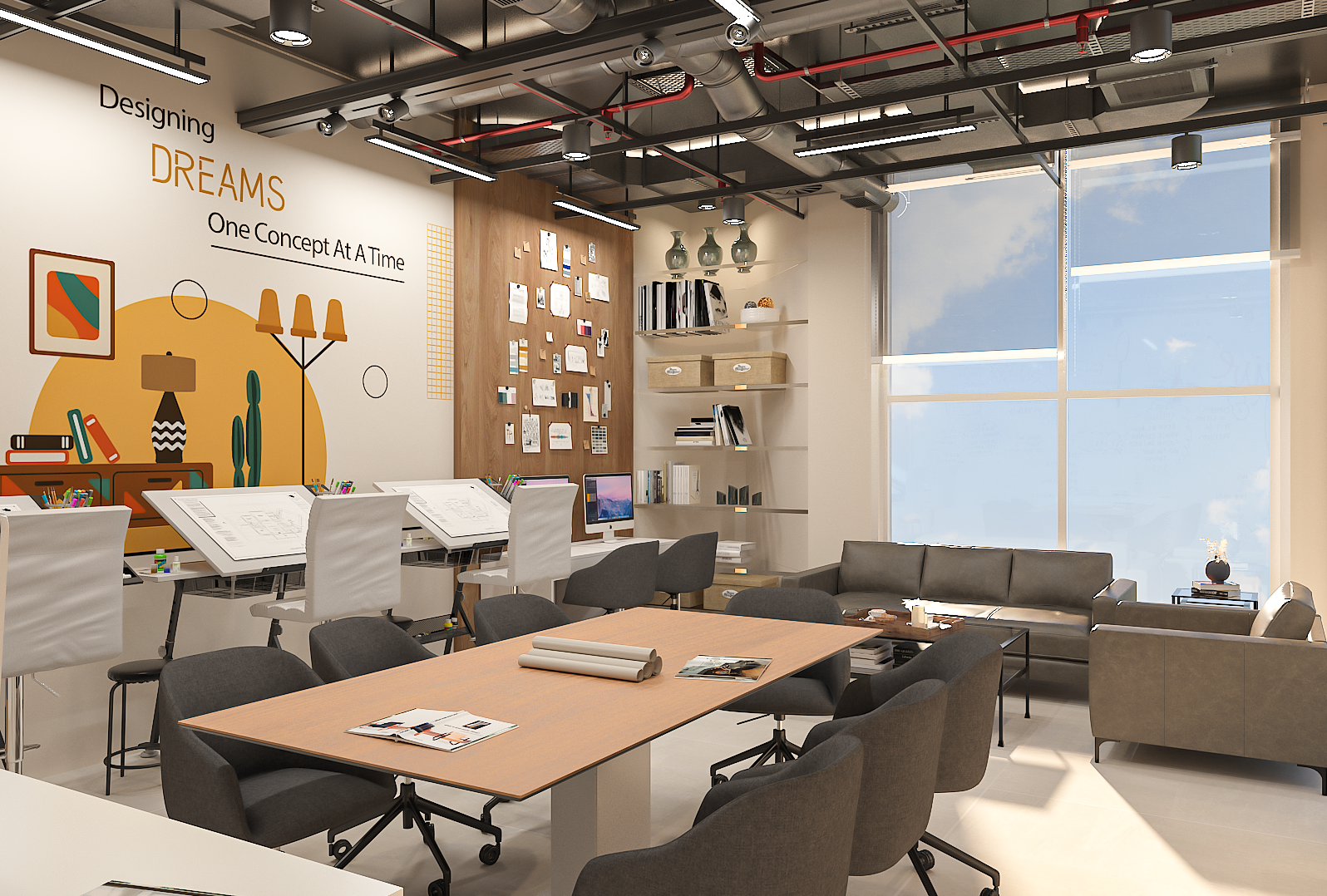 Interior design studio collaboration area