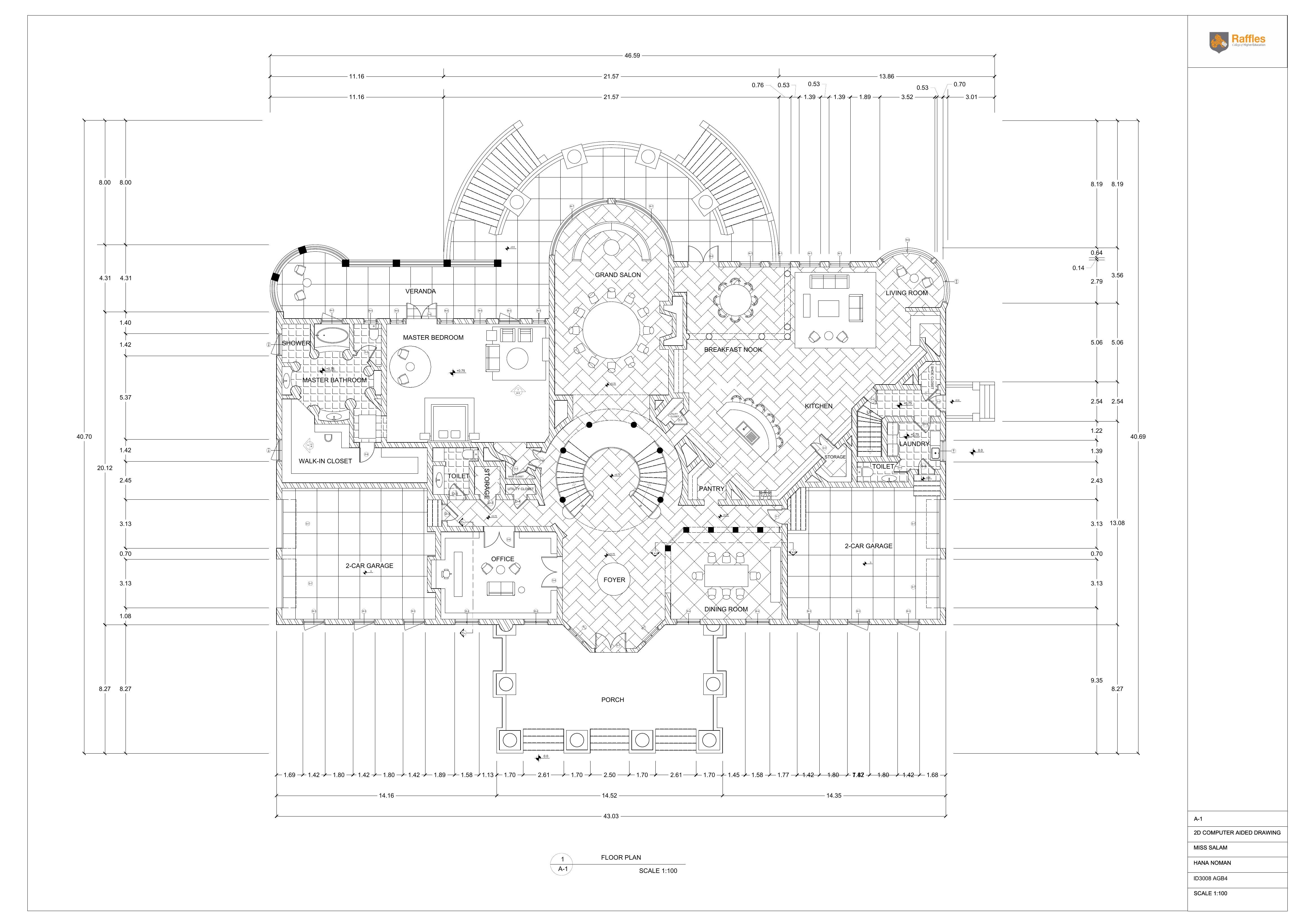 Dimensioned furniture plan