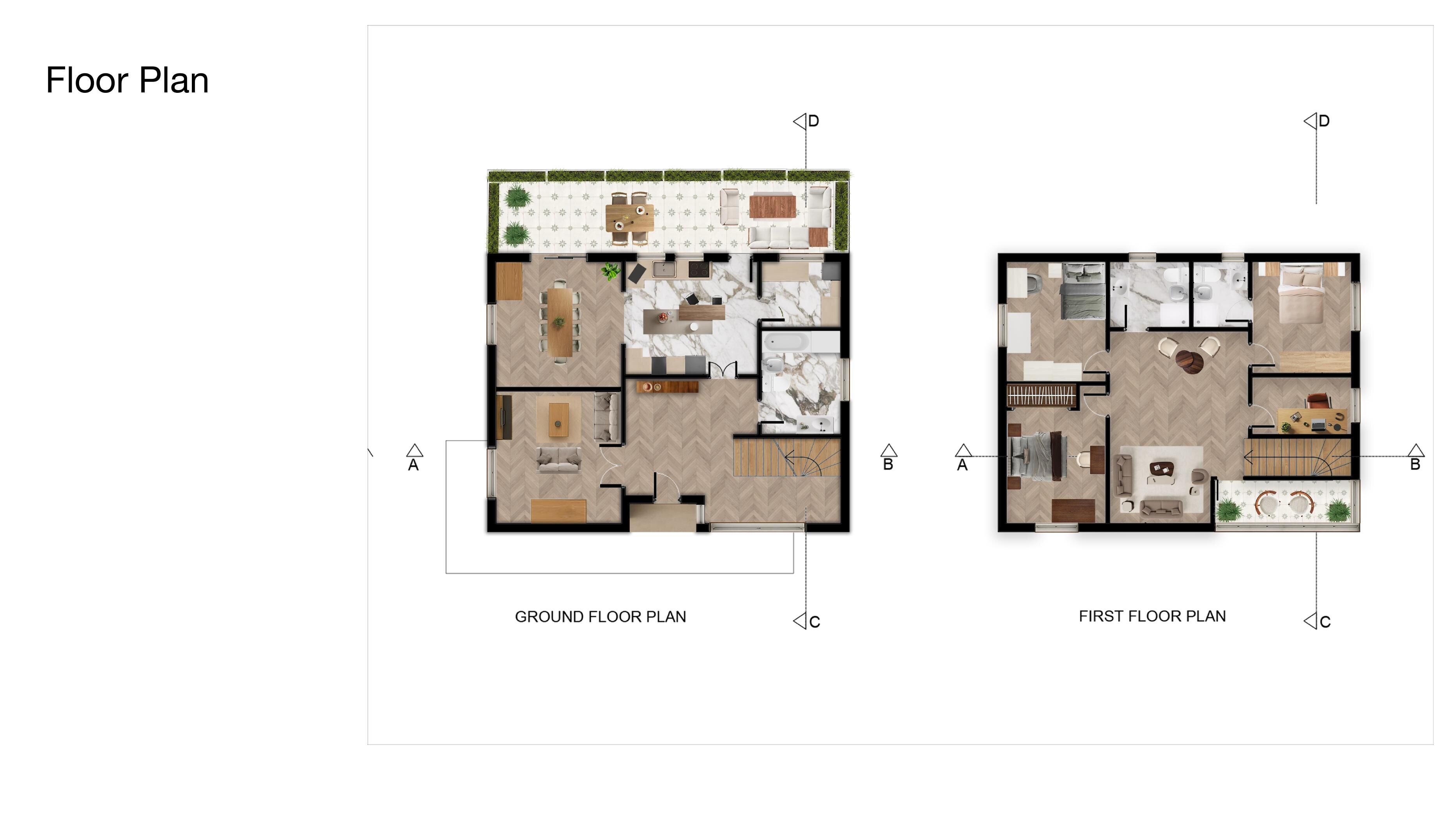 Rendered floor plans